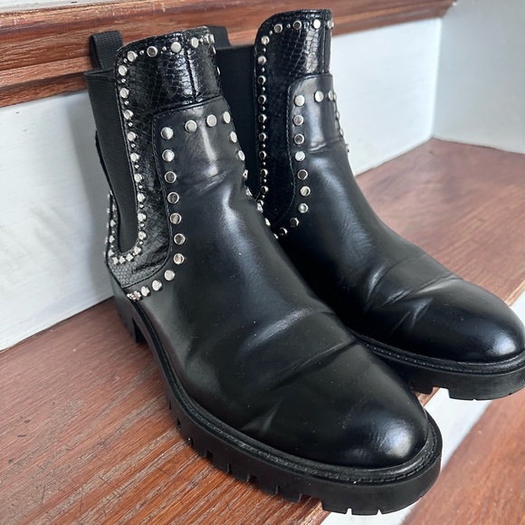 Zara Black Studded Leather Boots - Picture 2 of 5